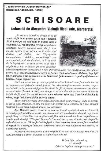 Scrisoarea adresată de Alexandru Vlahuță fiicei sale, Margareta, tipărită de Casa Memorială „Alexandru Vlahuță”